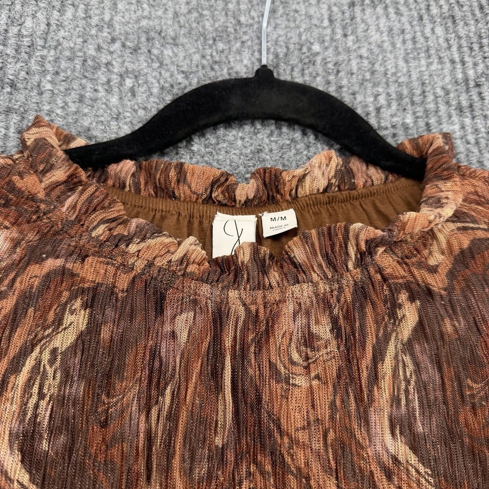 Joie Smocked Metallic Sheer Blouse Brown Boho Indie Top Womens Medium - Picture 7 of 11